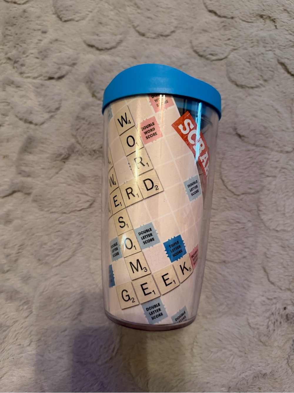 Tervis 16oz.  Blue Lid Scrabble Tile Travel Tumbler